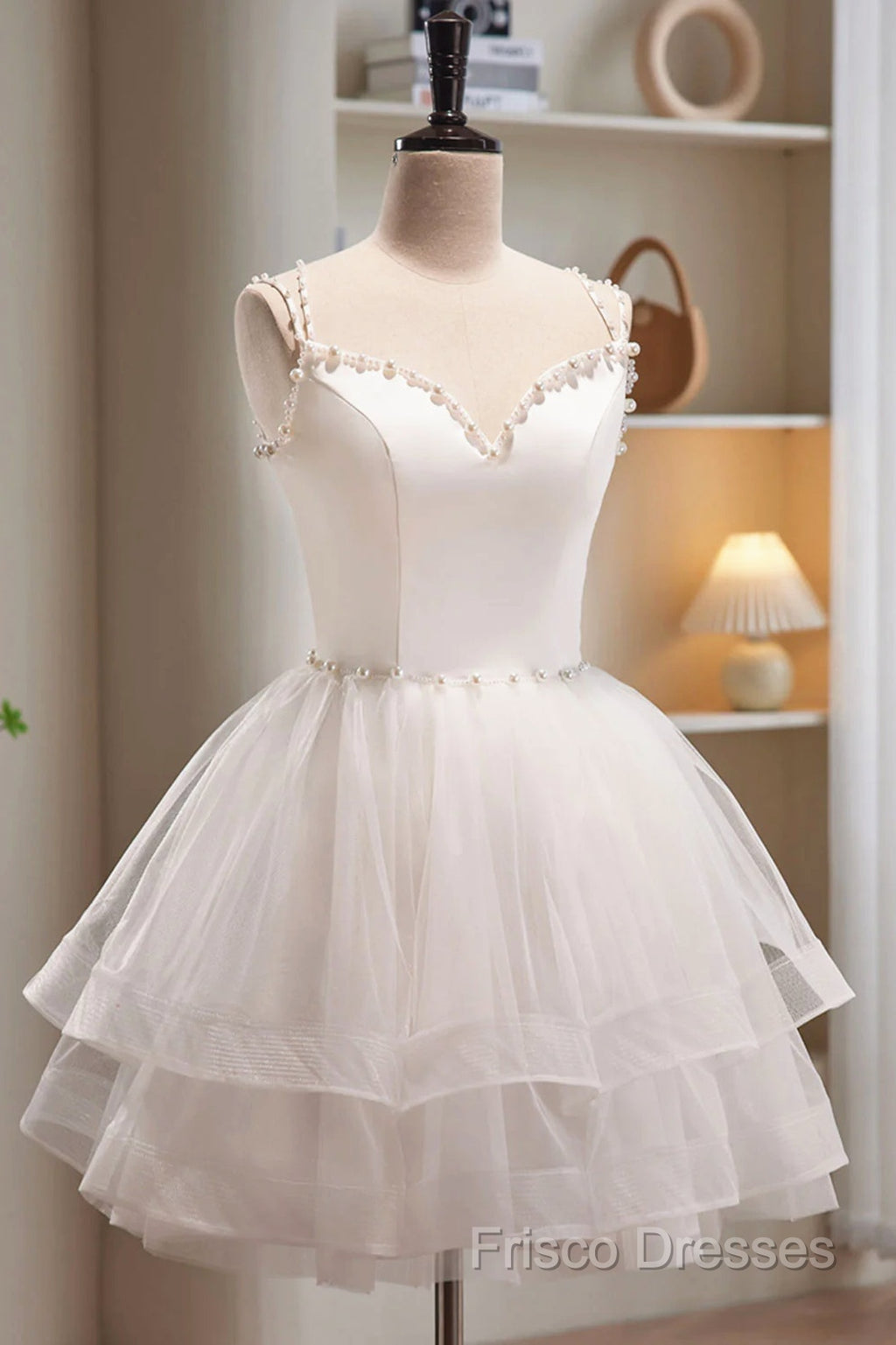 Short White Tulle Formal Prom Dress, Short White Tulle Homecoming Graduation Dress