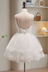 Short White Tulle Prom Dresses, Short White Tulle Homecoming Graduation Dresses