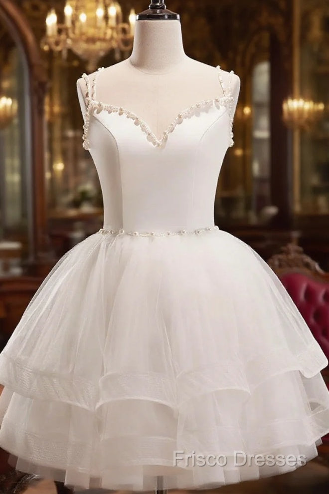 Short White Tulle Formal Prom Dress, Short White Tulle Homecoming Graduation Dress Main image