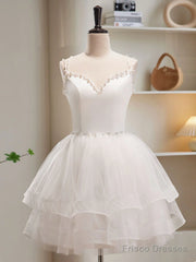 Short White Tulle Prom Dresses, Short White Tulle Homecoming Graduation Dresses
