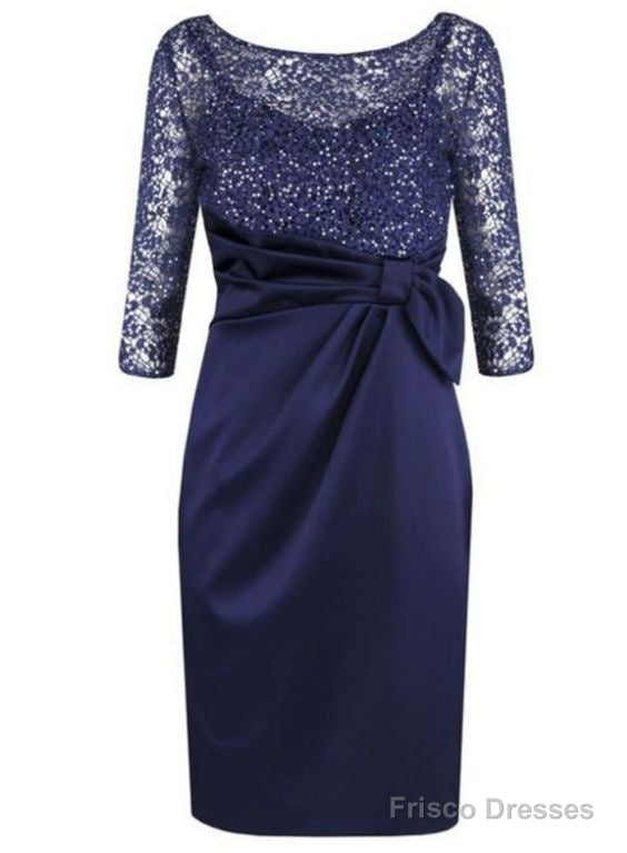 Short Zipper Sheath Homecoming Dress,Bateau Beading Homecoming Dress,Short/Mini 3/4 Sleeves Satin Homecoming Dress