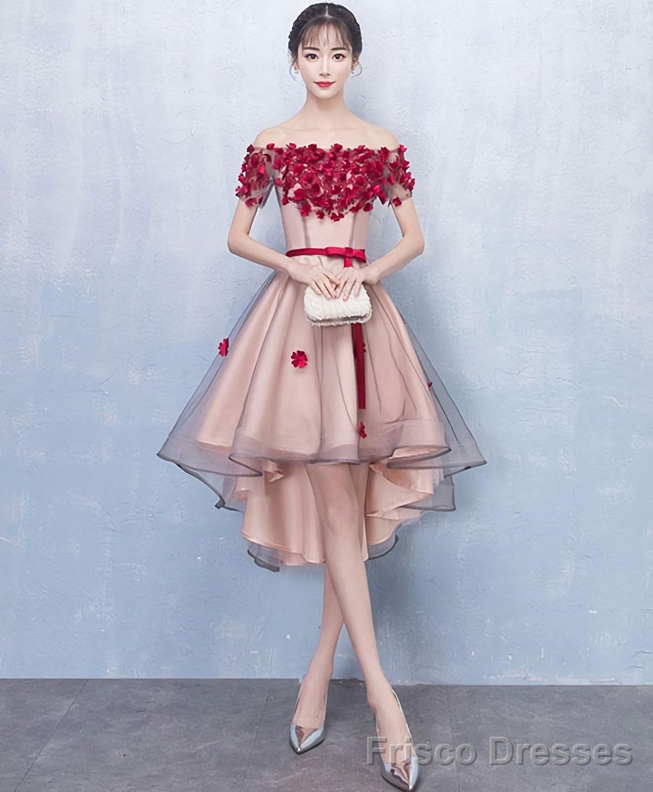 Cute Tulle Lace High Low Prom Dress Homecoming Dress 1