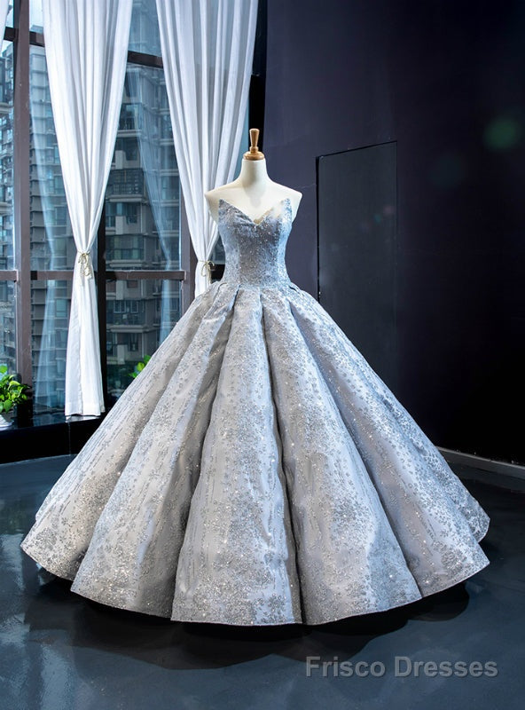 Silver Gray Ball Gown Sequins Sweetheart Luxury Prom Dress Main image