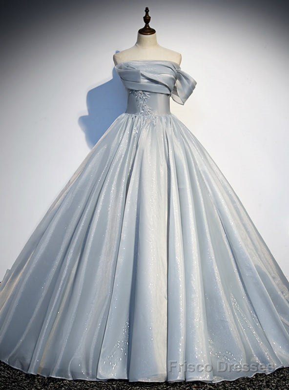 Silver Gray Ball Gown Strapless Pleats Prom Dress Main image