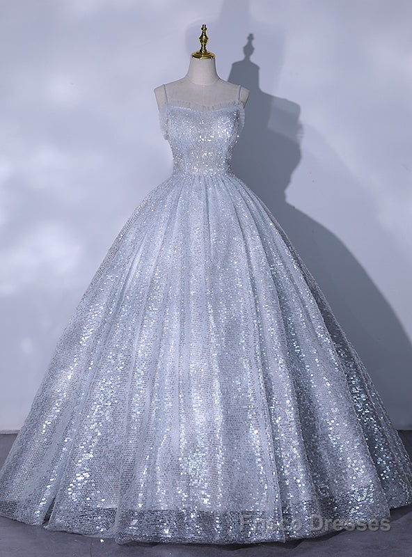 Silver Gray Sequins Straps Quinceanera Dress Main image