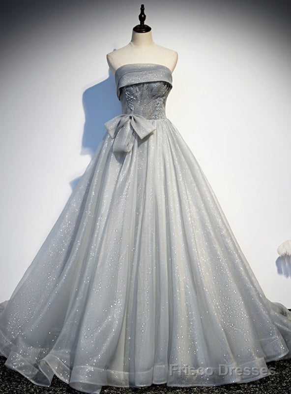 Silver Gray Tulle Strapless Beading Prom Dress Main image