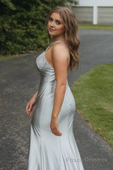 Silver Halter Mermaid Satin Beaded Prom Dress With Split