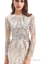 Long Sleeves Mermaid Detachable Train Prom Dresses with Train Sequined