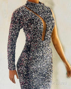 Silver Mermaid Sequin Formal Prom Dress One Shoulder