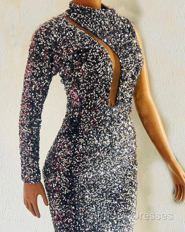 Silver Mermaid Sequin Formal Prom Dress One Shoulder