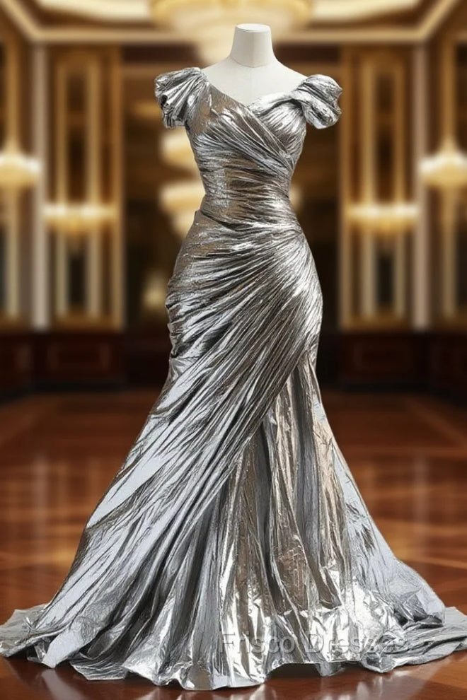 Silver Mermaid V-Neck Long Formal Prom Dress Simple Simple Formal Evening Dress Main image