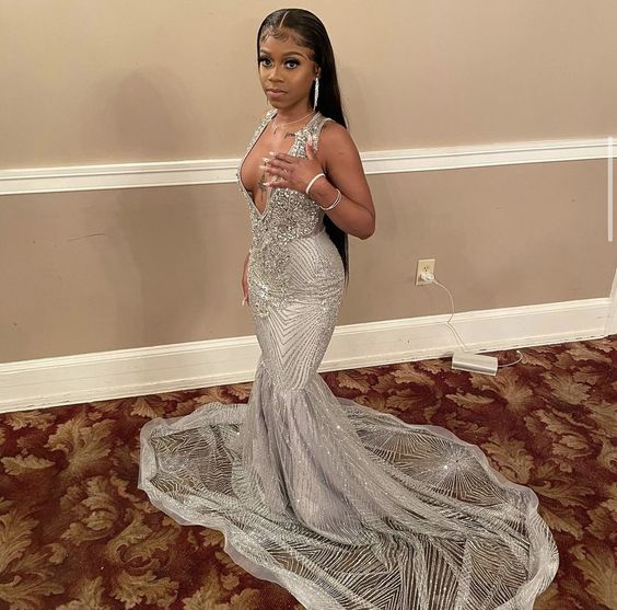 Silver Mermaid Women Formal Evening Party Prom Gowns Main image