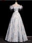 Silver Off the Shoulder Feather Prom Dress