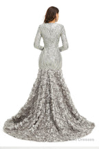 Sequins Mermaid Long V Neck Prom Dresses Full Sleeve