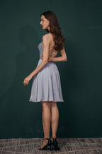 Short A-Line Strapless Beaded Chiffon Homecoming Dresses