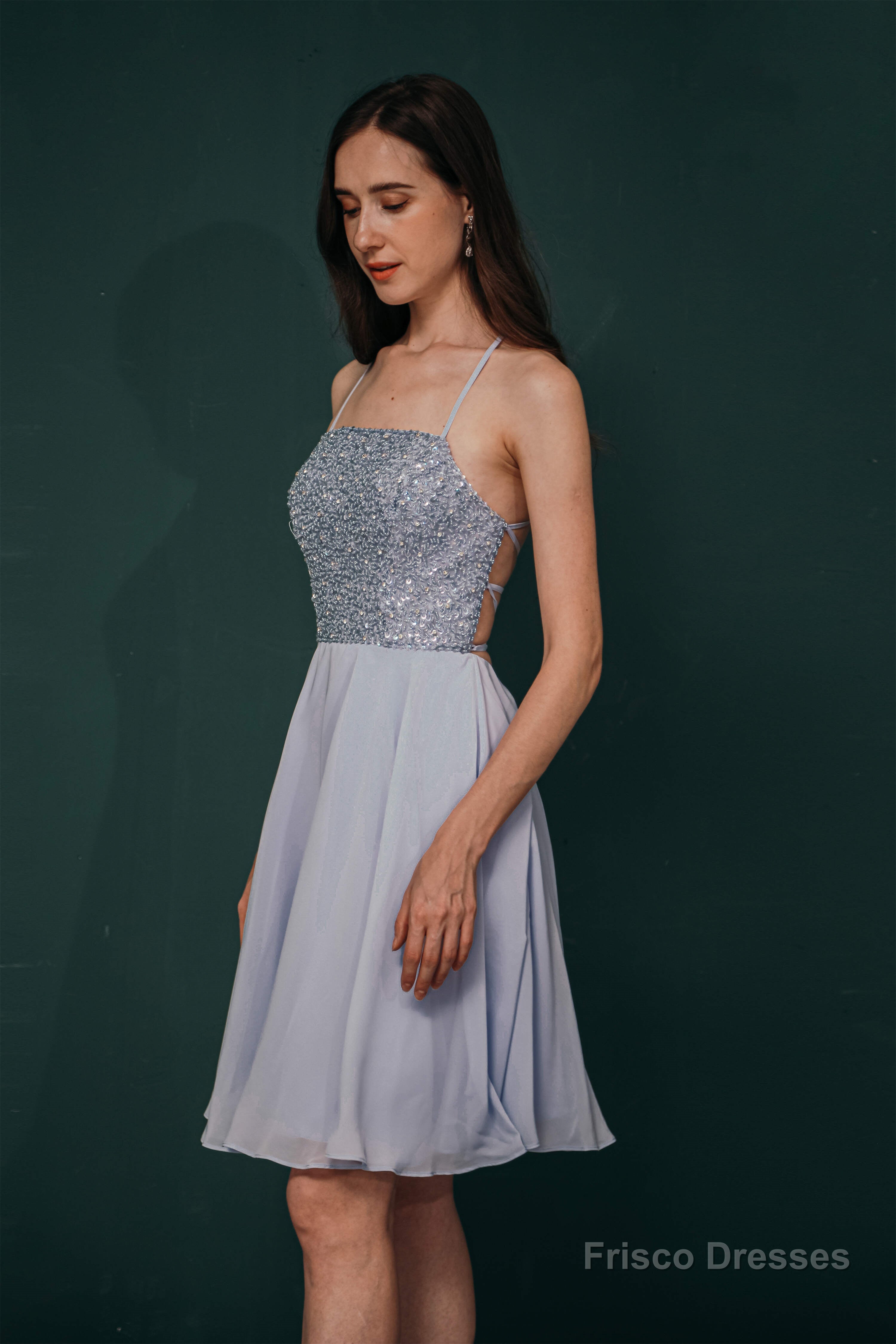 Short A-Line Strapless Beaded Chiffon Homecoming Dresses