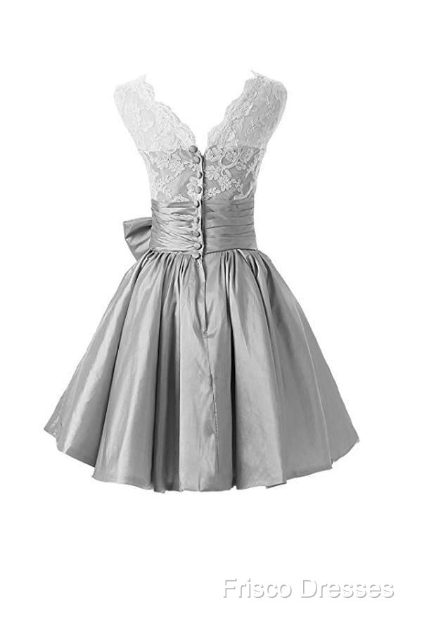 Silver Taffeta Short Homecoming Dress Formal Prom Dress