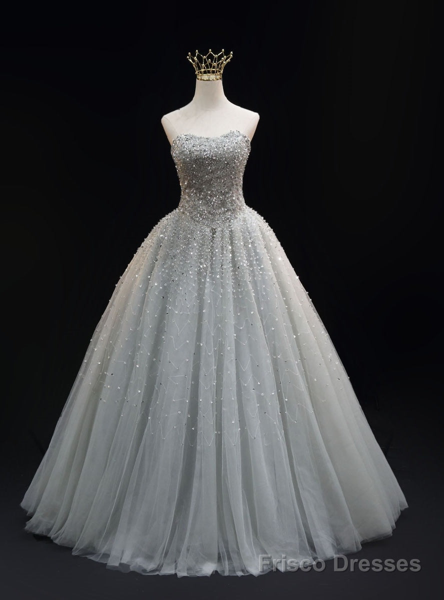 Silver Tulle Sweetheart Beading Sequins Prom Dress Main image