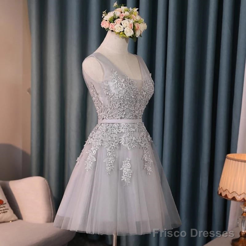 Silver Tulle V Neck Cocktail Party Dresses For Wedding Secondary image