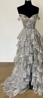 Light Blue Corset Lace Tiered Tulle Long Formal Prom Dress