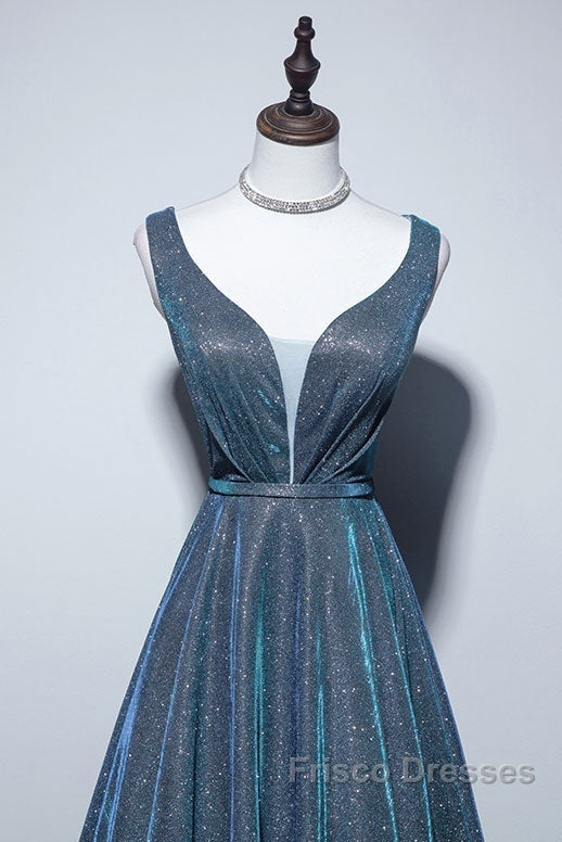 Simple A-Line Blue Long Formal Prom Dress, Blue Formal Dress Secondary image