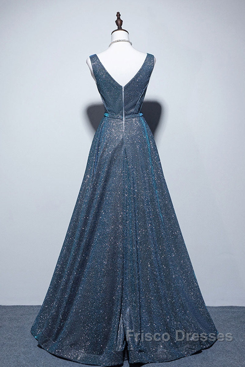 Simple A-Line Blue Long Formal Prom Dress, Blue Formal Dress