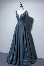 Simple A-Line Blue Long Formal Prom Dress, Blue Formal Dress