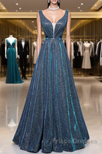 Simple A-Line Blue Long Formal Prom Dress, Blue Formal Dress
