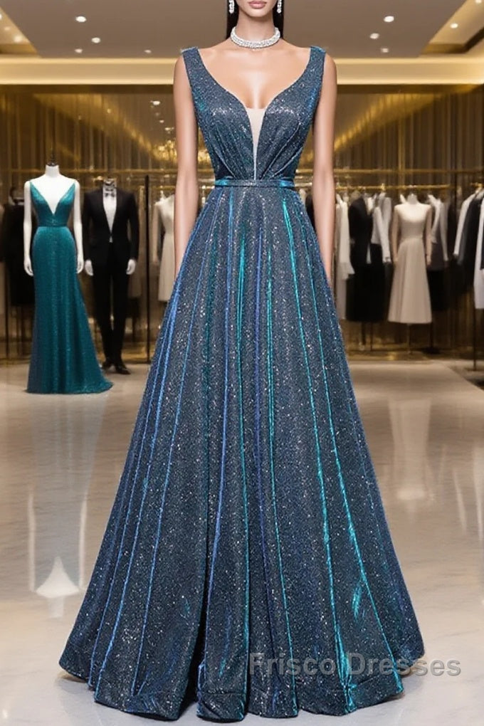 Simple A-Line Blue Long Formal Prom Dress, Blue Formal Dress