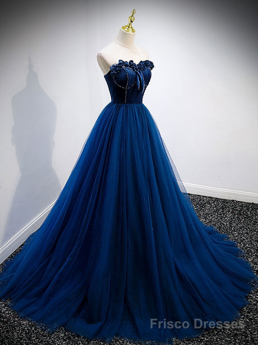 Simple A Line Blue Tulle Long Prom Dress, Blue Tulle Formal Dress Secondary image