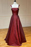 Simple A-Line Burgundy Long Prom Dress