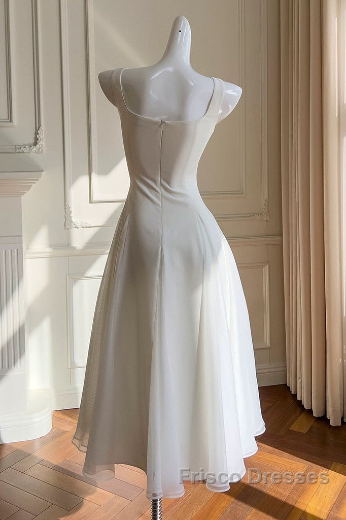 Simple A-Line Chiffon Short Ivory Formal Prom Dress, Simple Ivory Bridesmaid Dress