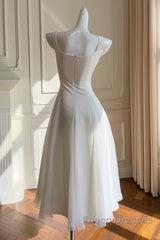 Simple A-Line Chiffon Short Ivory Formal Prom Dress, Simple Ivory Bridesmaid Dress
