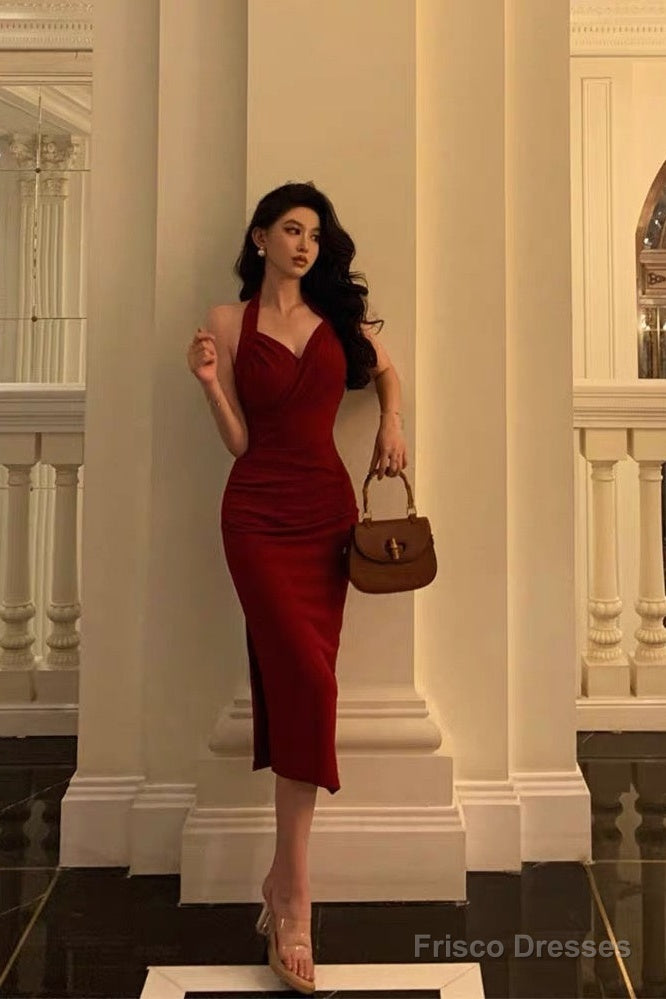 Simple A Line Halter Red Prom Dresses Birthday Outfits Evening Gown Main image
