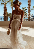 Simple A Line Halter Tulle Champagne Long Prom Dresses