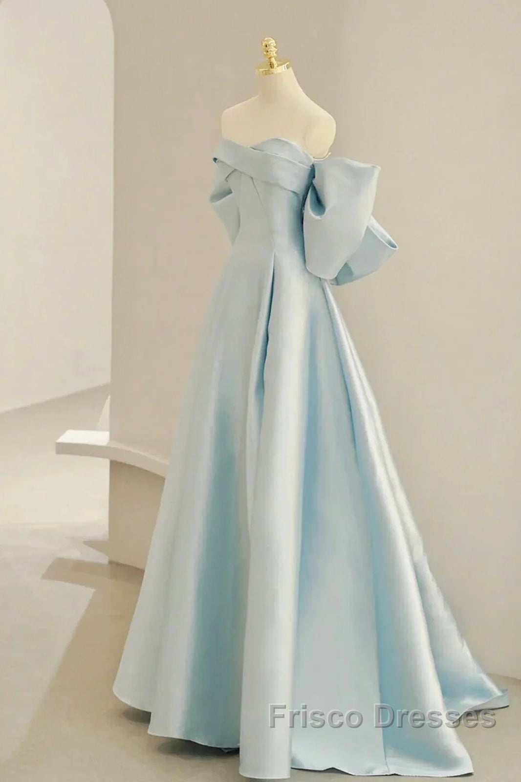 Simple A Line Off The Shoulder Blue Satin Long Formal Prom Dress Secondary image