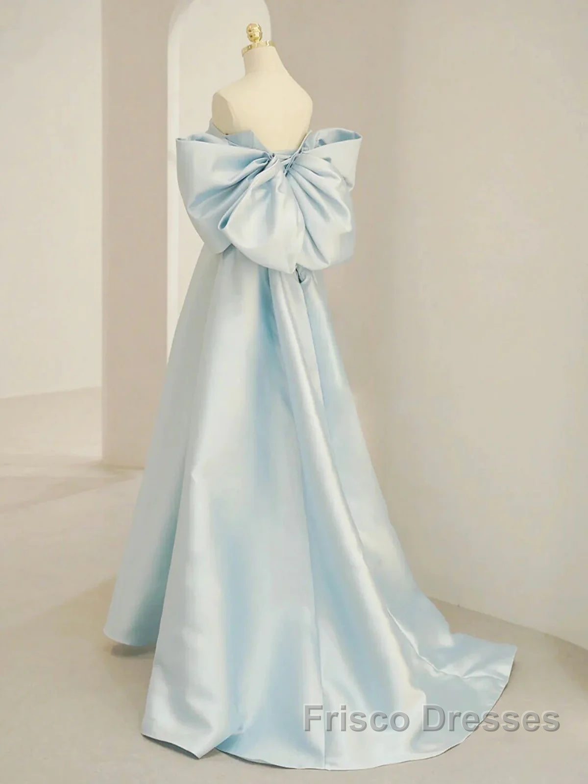 Simple A Line Off The Shoulder Blue Satin Long Formal Prom Dress