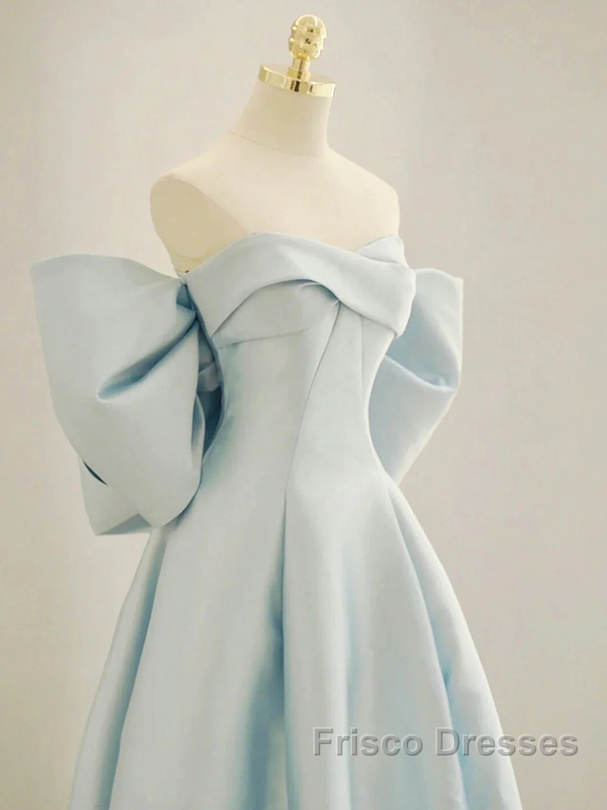 Simple A Line Off The Shoulder Blue Satin Long Formal Prom Dress
