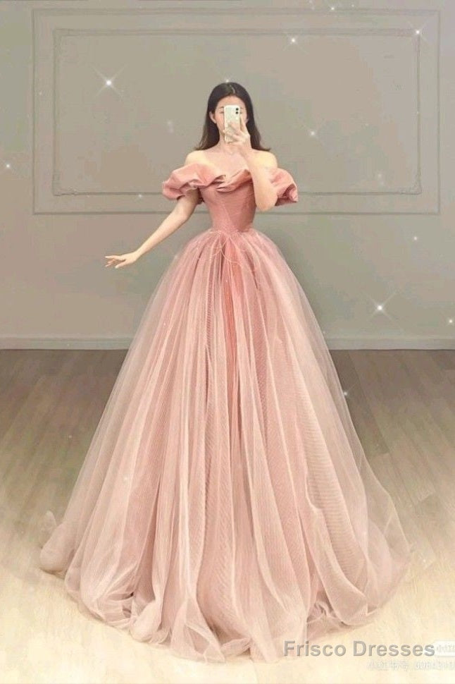 Simple A Line Pink Long Tulle Prom Dresses 22Th Birthday Outfit Main image