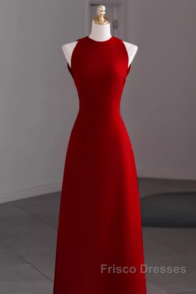 Simple A Line Red Floor Length Open Back Formal Prom Dress Secondary image