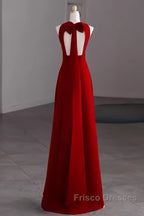 Simple A Line Red Floor Length Open Back Formal Prom Dress