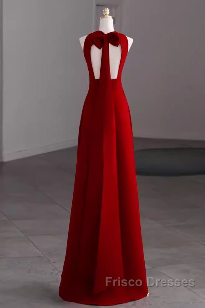 Simple A Line Red Floor Length Open Back Formal Prom Dress