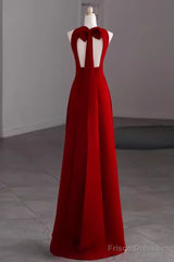 Simple A Line Red Floor Length Open Back Prom Dress