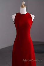 Simple A Line Red Floor Length Open Back Formal Prom Dress