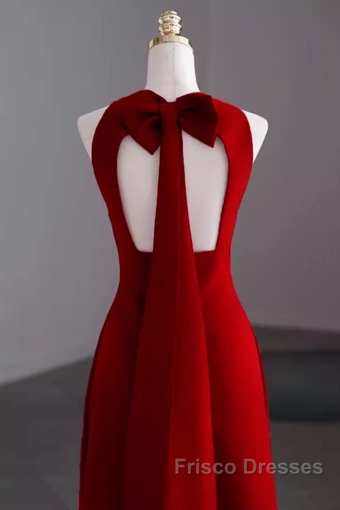 Simple A Line Red Floor Length Open Back Formal Prom Dress