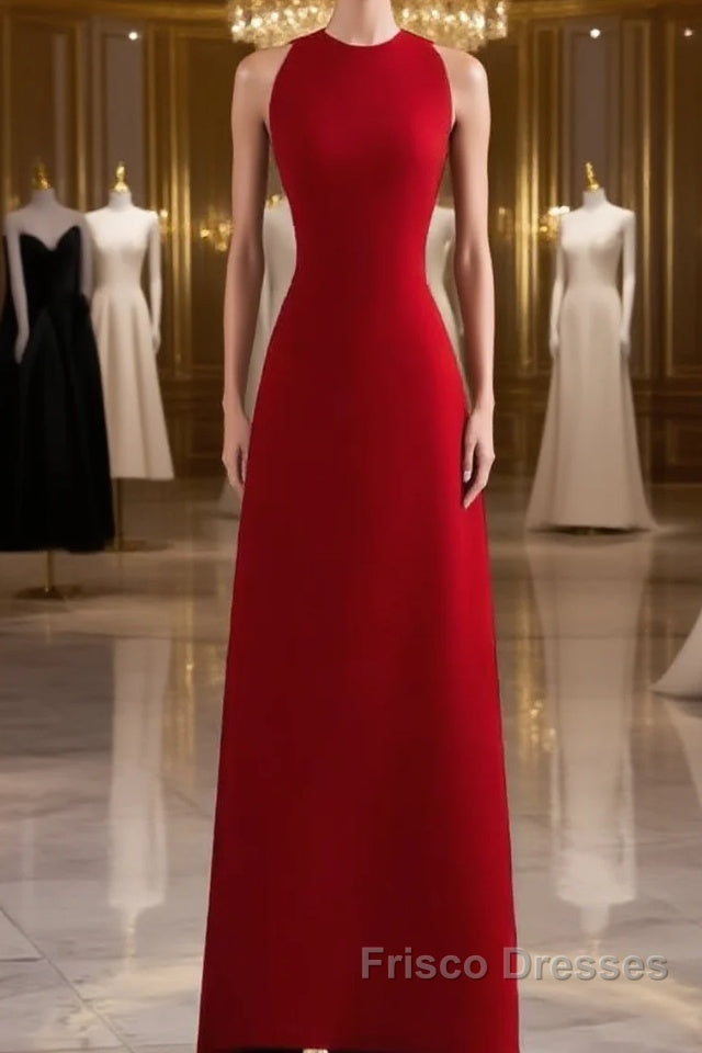 Simple A Line Red Floor Length Open Back Formal Prom Dress