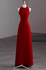 Simple A Line Red Floor Length Open Back Prom Dress