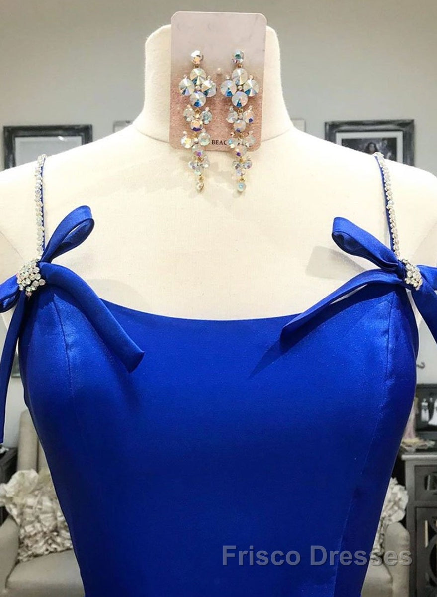 Simple A Line Royal Blue Satin Long Formal Prom Dresses, Royal Blue Formal Dresses, Cheap Royal Blue Evening Dresses