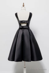 Simple  A-Line Satin Black Short Prom Dress, Black Homecoming Dress