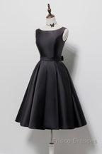 Simple A-Line Satin Black Short Formal Prom Dress, Black Homecoming Dress